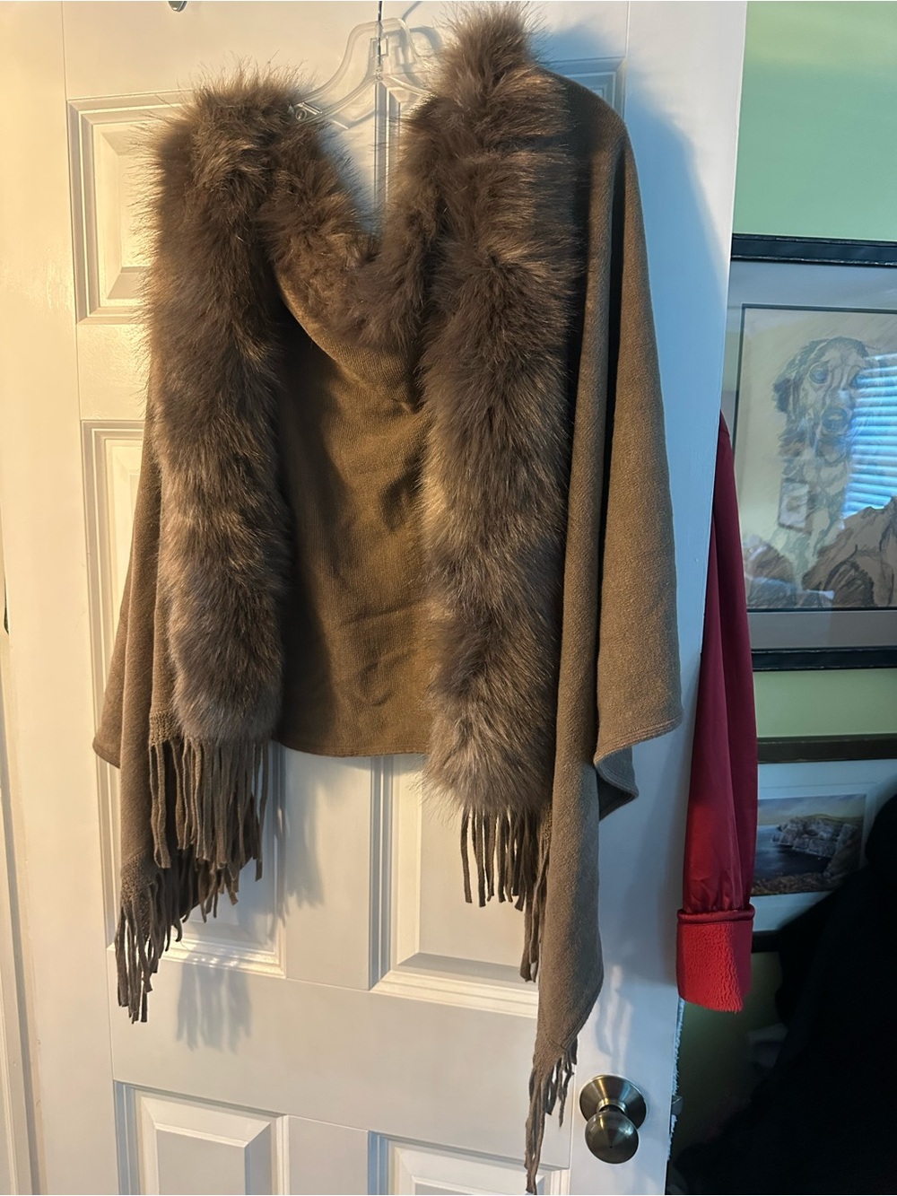 Luxury Faux Fur Trim Taupe Cape Wrap